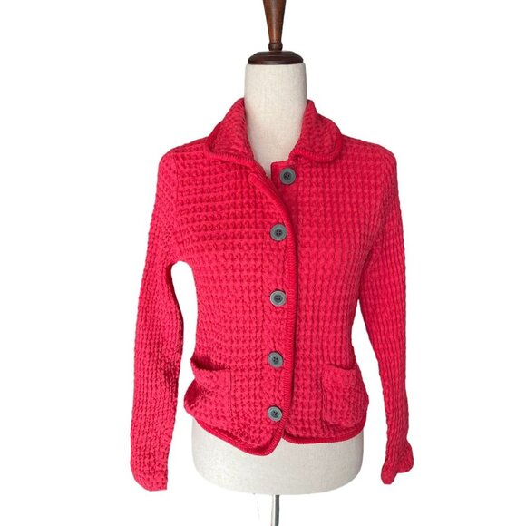 Mod-o-doc‎ Waffle Textured Cardigan red preppy sz S - Picture 1 of 8